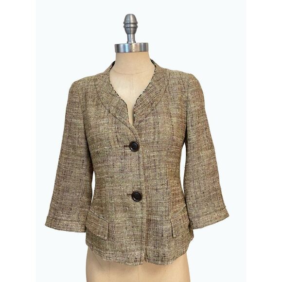 Rene Lezard Designer Brown Silk Linen Blend Blazer 34 US XS - Picture 1 of 5